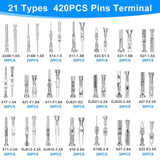 420PCS Car Electrical Connector Pins Wire Terminal Kit, 1/1.5/1.8/2.2/2.8/3.5mm Plug Male Female Crimp Pins Removal Tool