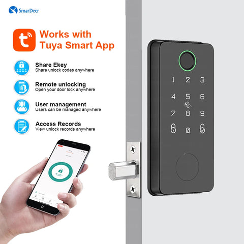 SmarDeer Electronic Door Lock for Tuya Lock with Deadbolt lock Fingerprint Lock Keyless entry with SmartLife App Remote unlock