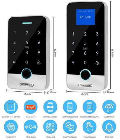 Waterproof Bluetooth Tuya APP Fingerprint Access Controller Standalone RFID Keyboard Touch Keypad 13.56MHz Door Opener System