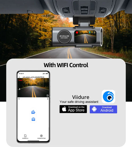 Dash Cam Dual Lens 4K UHD Recording Car Camera DVR Night Vision Video Recorder Built-In Wi-Fi Support GPS 24H Parking
