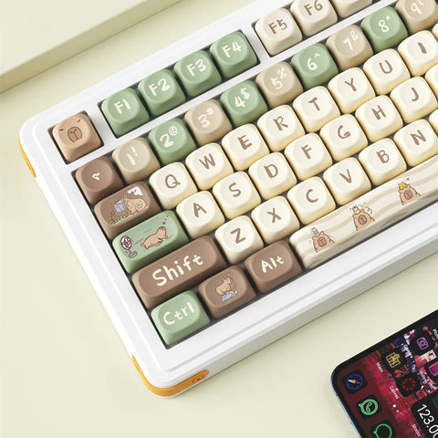 131Keys Capybara Keycap Cute Cartoon Sublimation Keycap Personalized DIY Mechanical Keyboard Customized Keycap White Green Brown