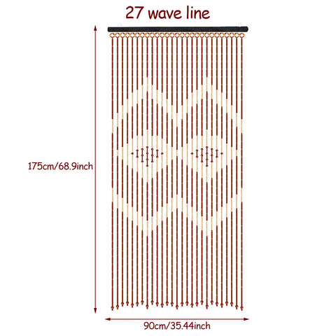 Door Beads Curtain, 27 Lines Bamboo Wood Door Curtain 90x175cm, Wooden Bead Curtain With Jagged Pattern