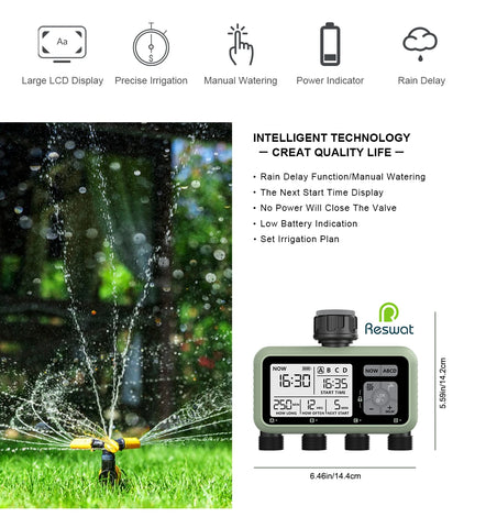 Reswat 4-Outlet Water Timers Multifunctional Sprinklers Multi Caliber Adaptation Convenient Installation Youngs Garden Tools