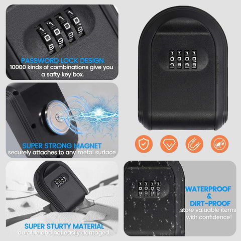 Magntic Key Lock Box with 4 Digit Combination Lock Hider Under Car Magnetic Key Holder with Strong Magnet for Indoors Outdoor