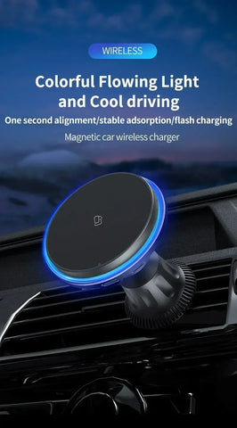 30W Magnetic Car Wireless Charger RGB For iPhone 12 13 14 15 Pro Max Macsafe Car Phone Holder Stand Mount Fast Charging Station