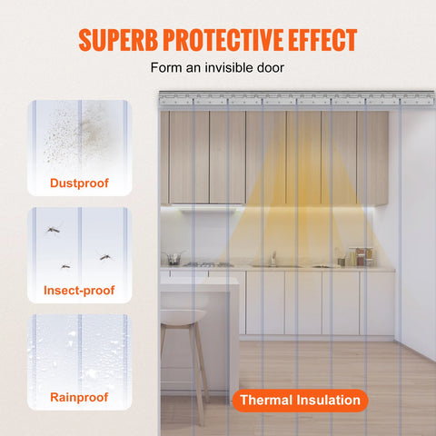 VEVOR Clear Vision PVC Strip Door Curtain Windproof Sliding Window Installation Screens for Walk in Freezers Coolers Warehouse