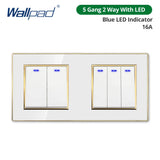 Wallpad White Acrylic Panel Gold Border Wall Light Switch LED Dimmer USB Charge EU Socket Outlet  4 5 6 7 8 Gang 2 Way Reset