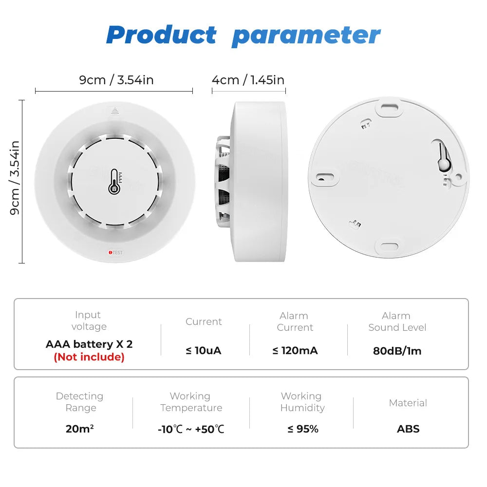Tuya WiFi Smoke Alarm Temperature And Humidity Detection 3 In1 Fire Protection Smoke Detector Sensor Smart Life Firefighter