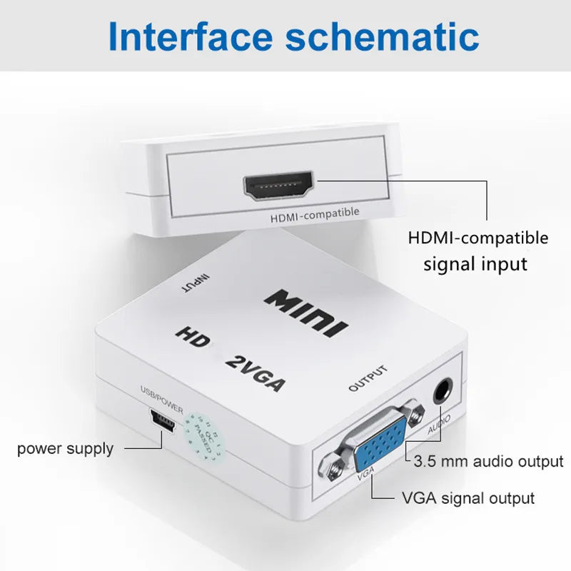 HDMI to VGA Converter With Audio VGA to HDMI Converter HDMI Adapter for Notebook Xbox360 DVD PS3 PC HD 1080P TV Box Projector