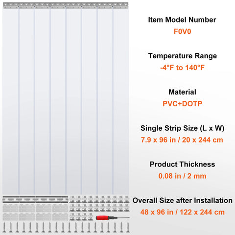 VEVOR Clear Vision PVC Strip Door Curtain Windproof Sliding Window Installation Screens for Walk in Freezers Coolers Warehouse