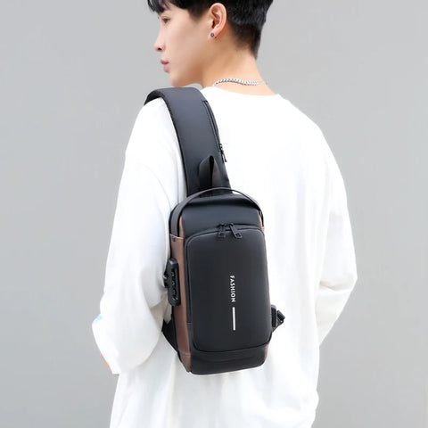 Password Lock Anti-theft Men's Bag Men's Chest Bag Casual Sports Small Backpack Shoulder Crossbody Bag Motorcycle Bag Trendy