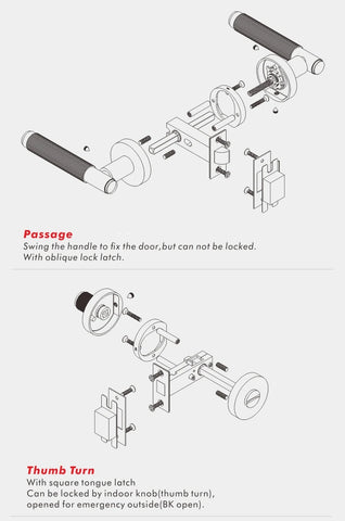 Dooroom Brass Door Lever Set Knurled Privacy Passage Dummy Thumbturn Lock Handle Set Knurled Hardware