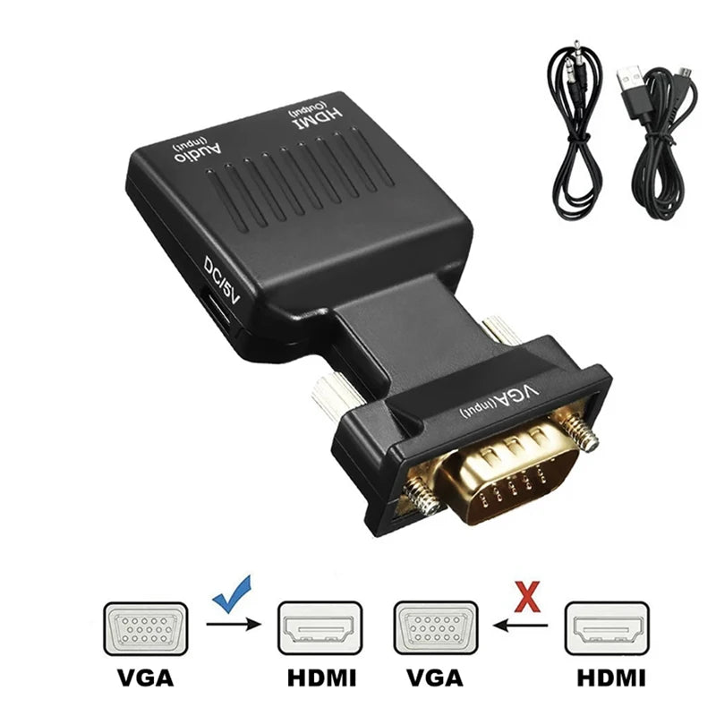 VGA Male to HDMI-compatible Female Converter with Audio Cables 480P/720P/1080P for PS3/4 HDTV Monitor Projector PC Laptop TV-Box