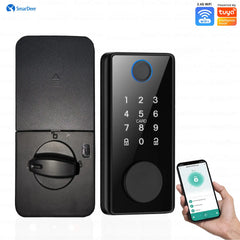 SmarDeer Electronic Door Lock for Tuya Lock with Deadbolt lock Fingerprint Lock Keyless entry with SmartLife App Remote unlock