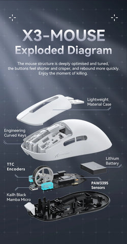 Attack Shark X3 Wireless Mouse ,Macro Gaming  Mouse, 49g Lightweight Mouse,PixArt PAW3395 650IPS 26000dpi,mouse pad/PC/laptop