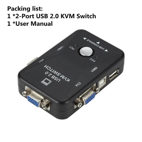 USB 2.0 KVM Switch Switcher 1920*1440 VGA SVGA Switch Splitter Box 2 Port with Two Cables for Keyboard Mouse Monitor Computer