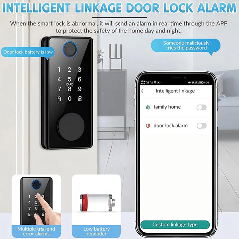 SmarDeer Electronic Door Lock Tuya Bluetooth Lock with Deadbolt Fingerprint Lock Keyless Entry