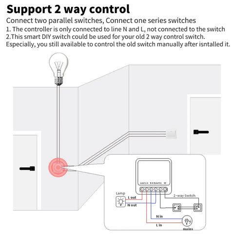 16A Tuya Smart WiFi Switch Support 2-Way DIY Switches Mini Smart Breaker Smart Life Control Support Alexa Google Alice