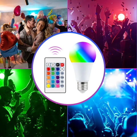 16 Colors RGB Bulb LED Multicolor Bulb E27 220V Household Lighting Dimmable 24 Key Remote Control Smart Lamp Atmosphere Light