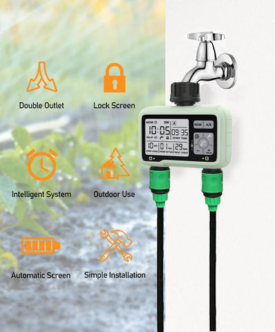 Super Timing System 2-Outlet Water Timer Precisely Watering Up Outdoor Automatic Irrigation Fully Adjustable Program