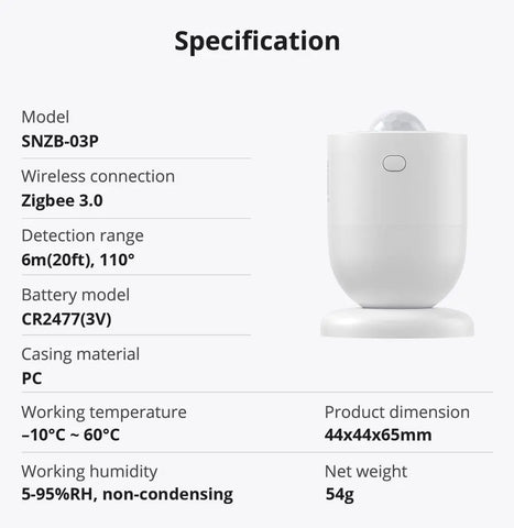 SONOFF SNZB-03P Zigbee Motion Sensor Light Detection Home Security Local Smart Scene Linkage Via EWeLink Alexa Google Home Alice