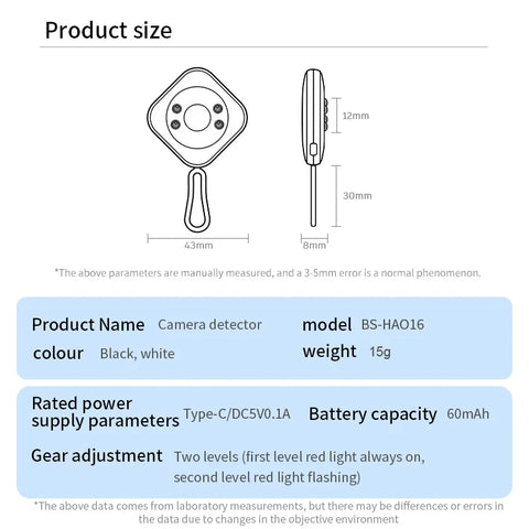 Anti Candid Camera Detector Portable Security Protection for Hotel Locker Room Public Bathroom Pinhole Hidden Lens Detect Gadget