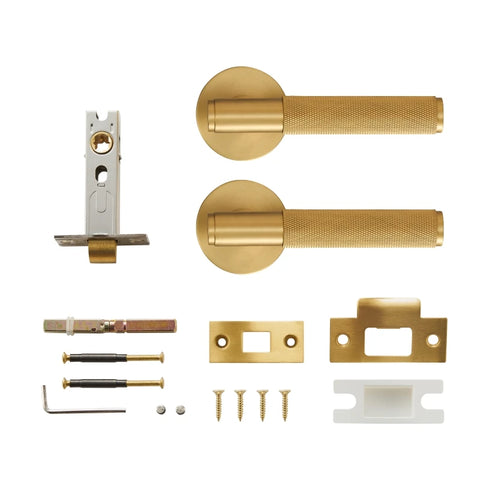 Dooroom Brass Door Lever Set Knurled Privacy Passage Dummy Thumbturn Lock Handle Set Knurled Hardware