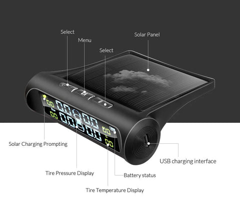 E-ACE Solar Power TPMS Car Tire Pressure Alarm Monitor System Auto Security Alarm Systems Tyre Pressure Temperature Warning