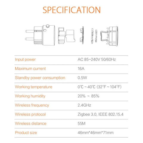 Tuya Smart Zigbee Plug Socket 3680W 16A Power Energy Monitoring Timer Switch EU Outlet Voice Control