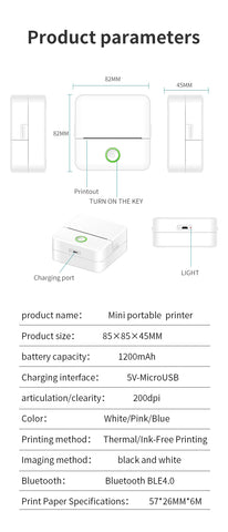 Mini HD Portable Label Thermal Printer Endurance Bluetooth Printer for Student Error Title Note Wrong Pocket Inkless Printing