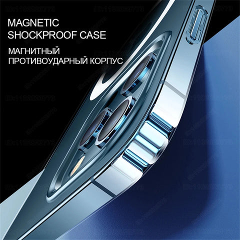 Transparent Magnetic Case For iPhone 16 15 13 12 11 14 Pro Max 7 8 Plus X XS XR Magsafe Wireless Charging Shockproof Accessories