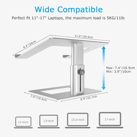 Laptop Stand, Ergonomic Aluminum Height Adjustable Computer Stand Laptop Riser Holder for Desk, Compatible with Macbook Pro/Air, Dell, Lenovo, HP, Samsung, More Laptops 11-17"