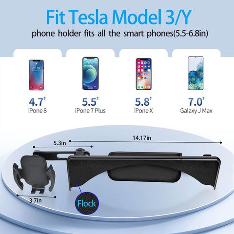 For Tesla Model Y/3 Phone Mount, Silent Non-Adhesive Screen Cradle for 5.5-7.0" Phones, Easy Tool-Free Install, 360° Rotation, Silicone Sunglasses Organizer – 2024 Upgrade for Secure Dashboard Fit