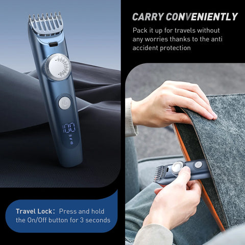 Adjustable Beard Trimmer for Men, Cordless Hair Mustache Trimmer with Precision Dial, 2 Combs, Glacier Blue