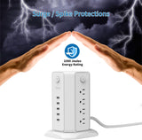 Power Strip Tower Surge Protector,  8 Outlet 5 USB Desktop Charging Station 1625W 13A, 6Ft Extension Cord Flat Plug, Individual Switches, 1080 Joules, Overload Protection for Home Office