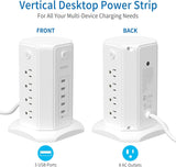 Power Strip Tower Surge Protector,  8 Outlet 5 USB Desktop Charging Station 1625W 13A, 6Ft Extension Cord Flat Plug, Individual Switches, 1080 Joules, Overload Protection for Home Office