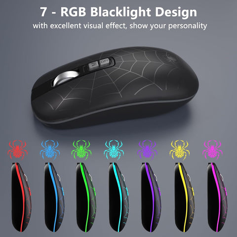 Wireless Bluetooth Mouse, LED Laptop Mouse with Dual Mode (Bluetooth + USB) 2.4Ghz, Portable Cordless Slient Computer Mice for Macbook/Windows/Chromebook - Balck