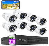 5MP Poe CCTV Cameras Security System with Audio 3TB Hard Drive,  8CH Home Surveillance NVR Kits, Clearer than DVR, 8Pcs Wired Indoor Outdoor IP Cameras AI Human Detection Night Vision,Free APP