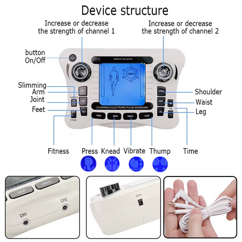 Electronic Pulse Massager Tens Ems Machine Massager Electrical Nerve Muscle Stimulator Acupuncture Fat Burner Pain Relief