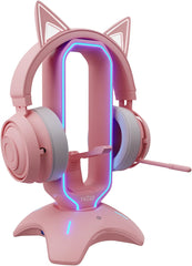 Gaming Headphone Stand | Pink Headset Stand | RGB Headset Holder for Desk with Mouse Bungee and USB Hub | Cute Headphone Stand for Gamer Girl Accessories