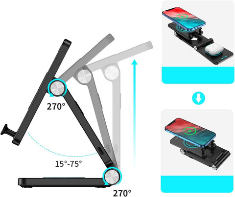 Wireless Charger, 4 in 1 Portable Foldable Wireless Charging Station, LED Desk Lamp for Iwatch,Airpods 3/2, Iphone 11/12 Series/Xs MAX/XR/XS/X/8/8 plus (QC Adapter Is Include).