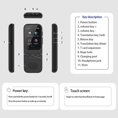 S80 Language AI Translator Device with 138 Languages Voice Translating 17 Offline Translation Simultaneous Interpretation