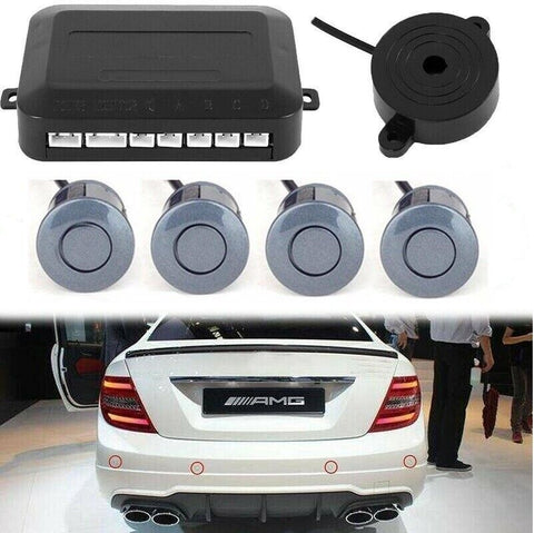 Car Rear Reverse 4 Parking Sensors Reversing Audio Buzzer Alarm Kit (GREY)