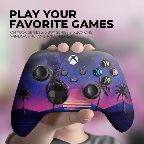 Vaporwave Grid Custom X-Box Controller Wireless Compatible with X-Box One/X-Box Series X/S Proudly Customized in USA with Permanent HYDRO-DIP Printing(Not JUST a SKIN) (MODDED)