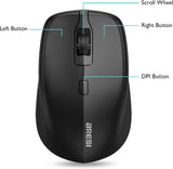 Wireless Mouse for Laptop Portable Mouse with Mouse Pad 2.4G/BT Ergonomic for Right or Left Hand Use 3 Adjustable DPI and USB Nano Receiver for PC Notebook Desktop Computer Mac (1PACK)