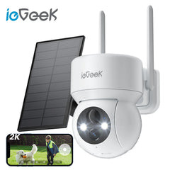 Security Cameras Wireless Outdoor, 2K Wifi Solar Camera for Home Surveillance, 360 View PTZ, Battery Powered, Color Night Vision, Motion Sensor