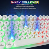 Gaming Keyboard and Mouse, Retro Punk LED Backlit Wired Computer Mouse and Keyboard Combo, for Game / Office, Windows Laptop PC (White)