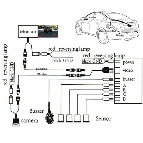 Car Rear Reverse 4 Parking Sensors Reversing Audio Buzzer Alarm Kit (GREY)